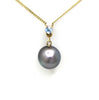 Impressive Dark Pearl on 14K Yellow Gold Pendant with Aquamarine